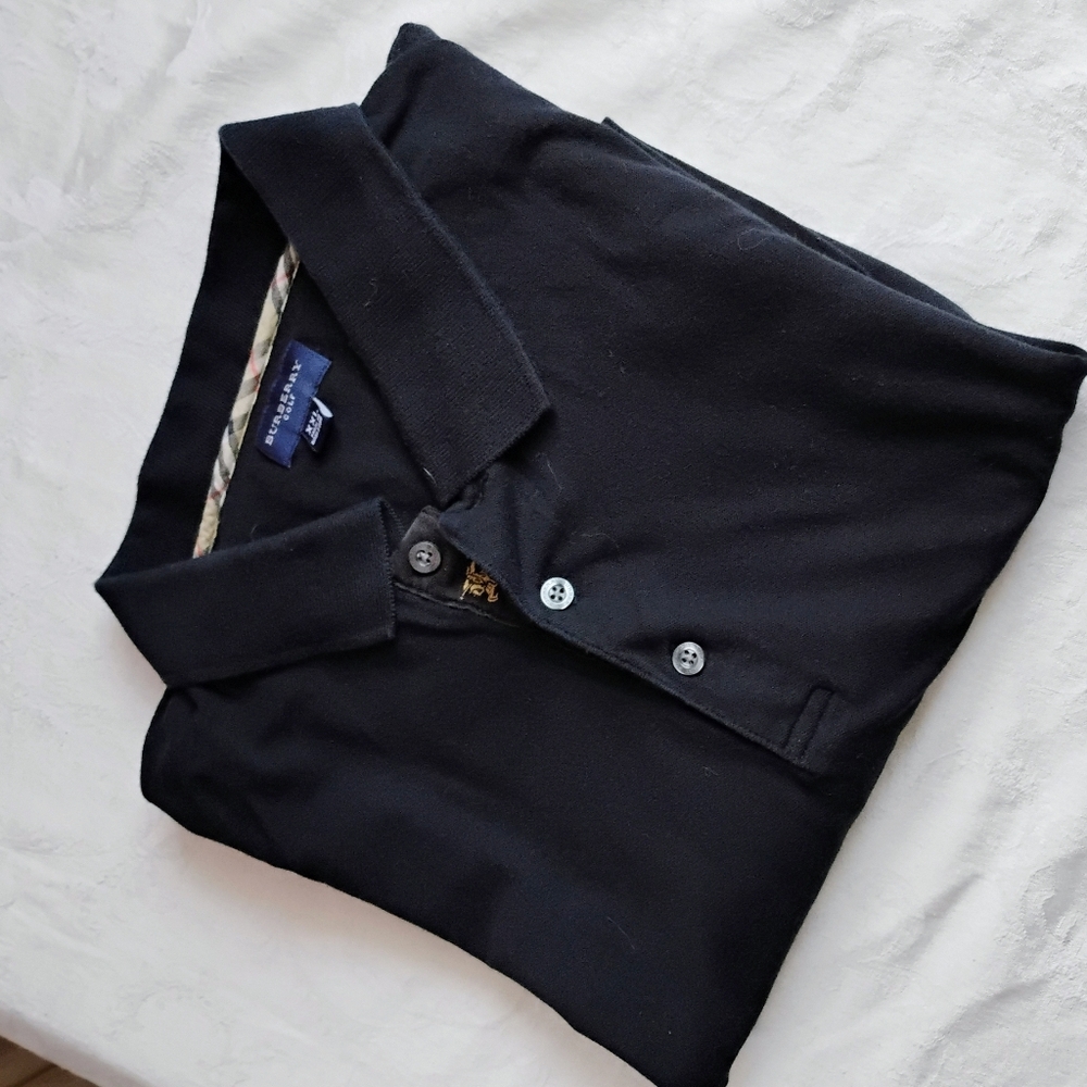 Burberry Golf  Polo Black with Check Collar XXL